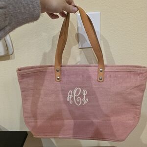 Monogrammed Pink Tote Bag with Tan Handles